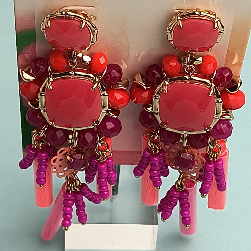 Lilly Pulitzer Statement Pirced Post Earrings Tassel Be Waterside Amaren… - Picture 5 of 11